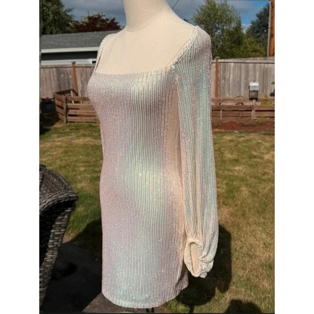 Speechless Iridescent Sequin Mini Dress Square Neck Long Sleeve Bodycon Medium